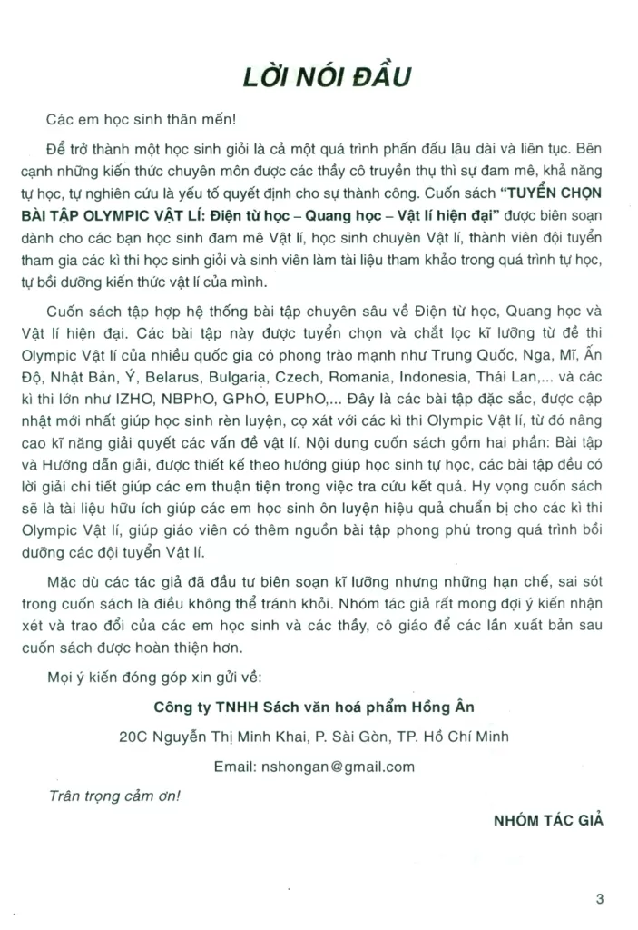 TUYỂN CHỌN BÀI TẬP OLYMPIC VẬT LÍ: Điện từ học - Quang học - Vật lí hiện đại